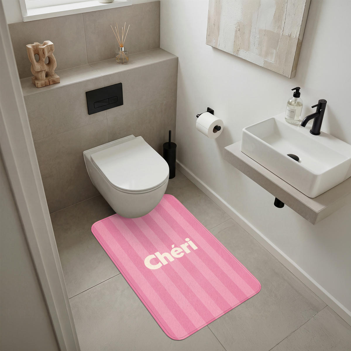 KOUPELNOVÁ PŘEDLOŽKA Pruhované - růžové - Chéri 60x90 cm - růžová, textil/plast (60/90cm) - OnlyWow