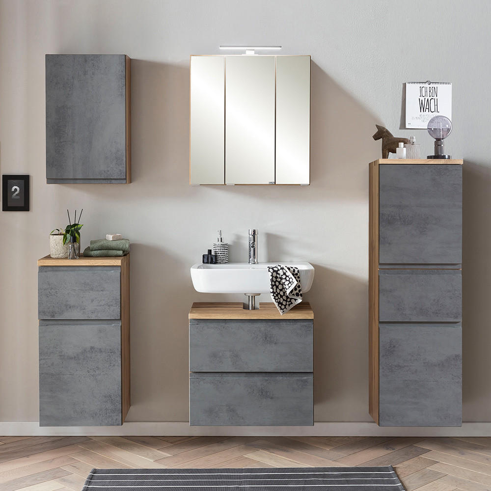 BADMÖBEL-SET 5-TLG. Vasto-03 - Grau, Holzwerkstoff (170/200/35cm) - Lomado