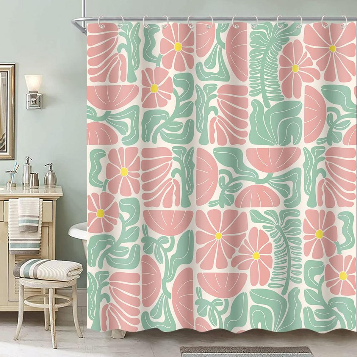 DUSCHVORHANG Polyester geometrisch abstrakt modern Mitte Stil wasserdicht mit Haken - Multicolor, Textil (180/180cm) - MCBOSON