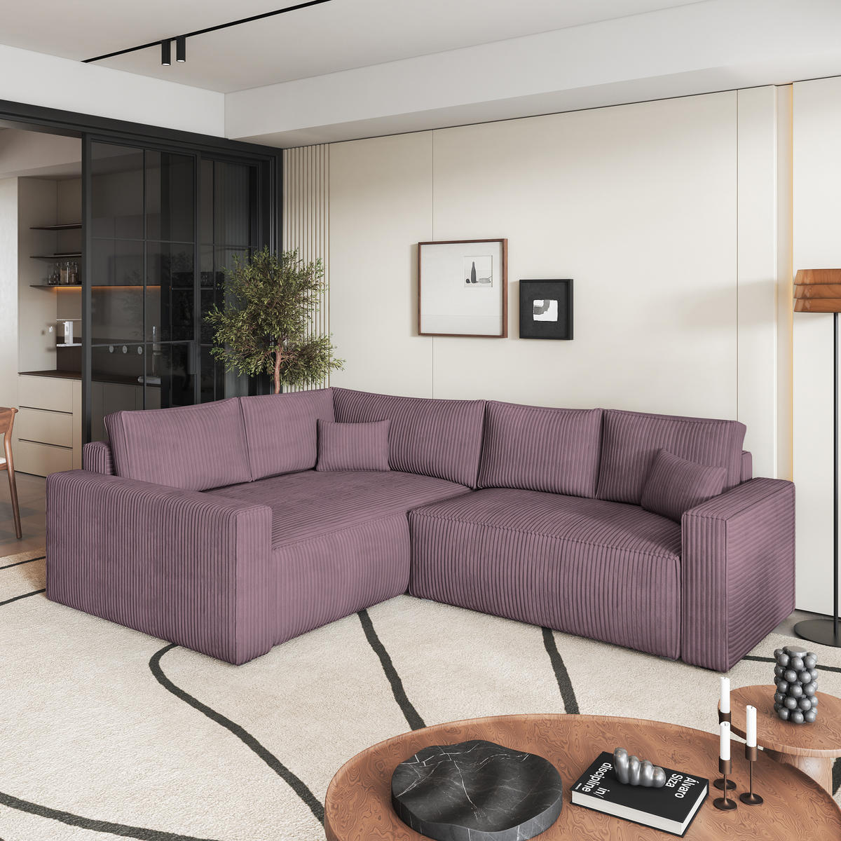 ROHOVÁ SEDAČKA ERONIS šeříková - šedá/šeříková, dřevo/textil (265/194cm) - MASSENO