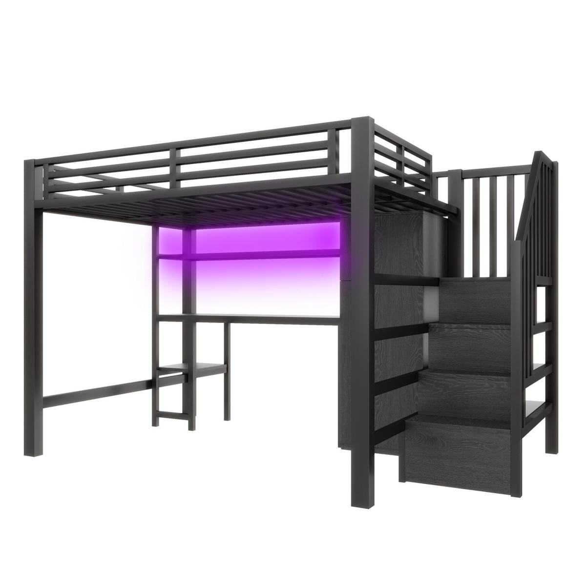 PATROVÁ postel 140/200 cm černá z kovu a MDF s psacím stolem - černá, kompozitní dřevo (140/200cm) - OKWISH