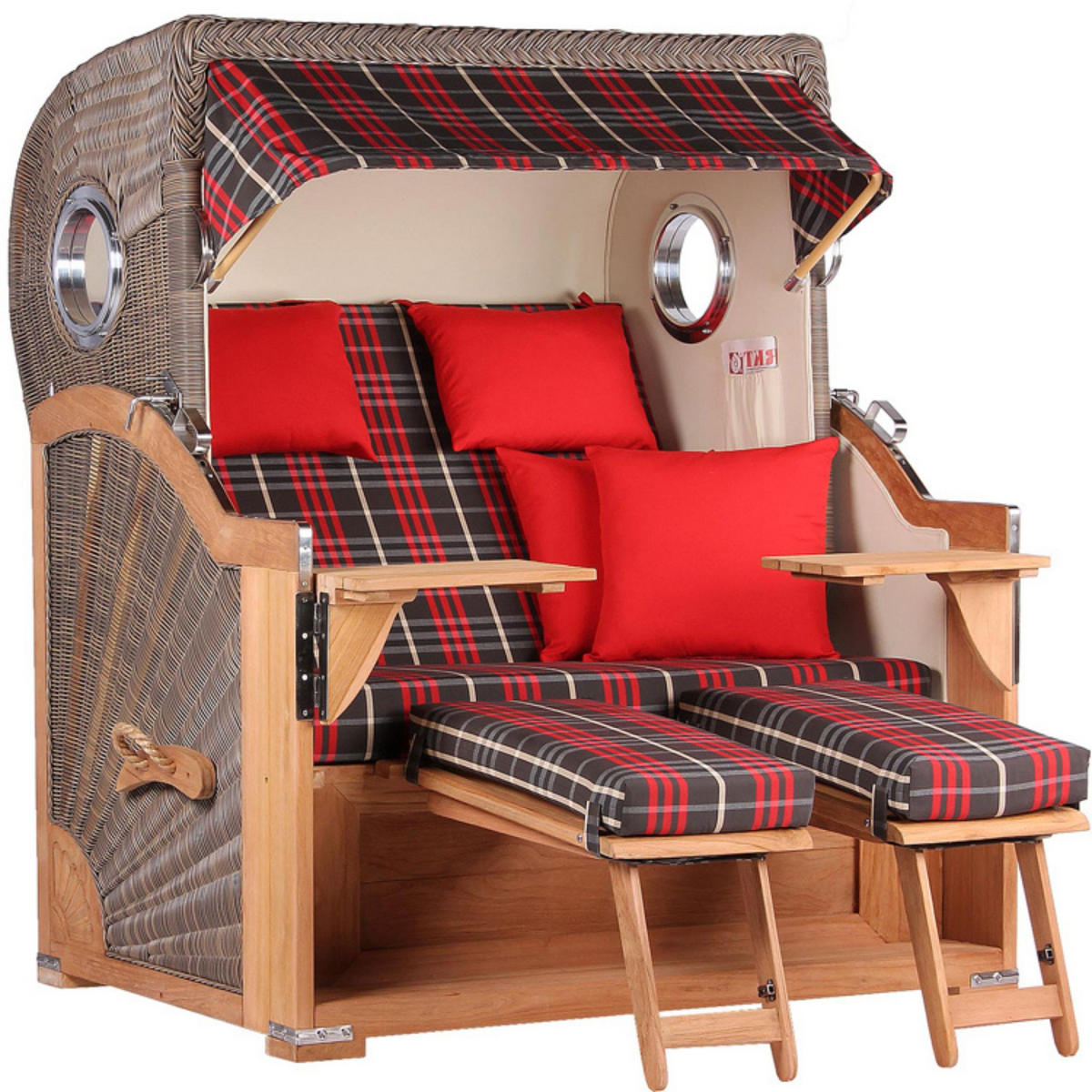 STRANDKORB Baltikum Teak 2,5 Sitzer - Braun/Grau, Holz/Metall (142/170/95cm) - Mr. Deko