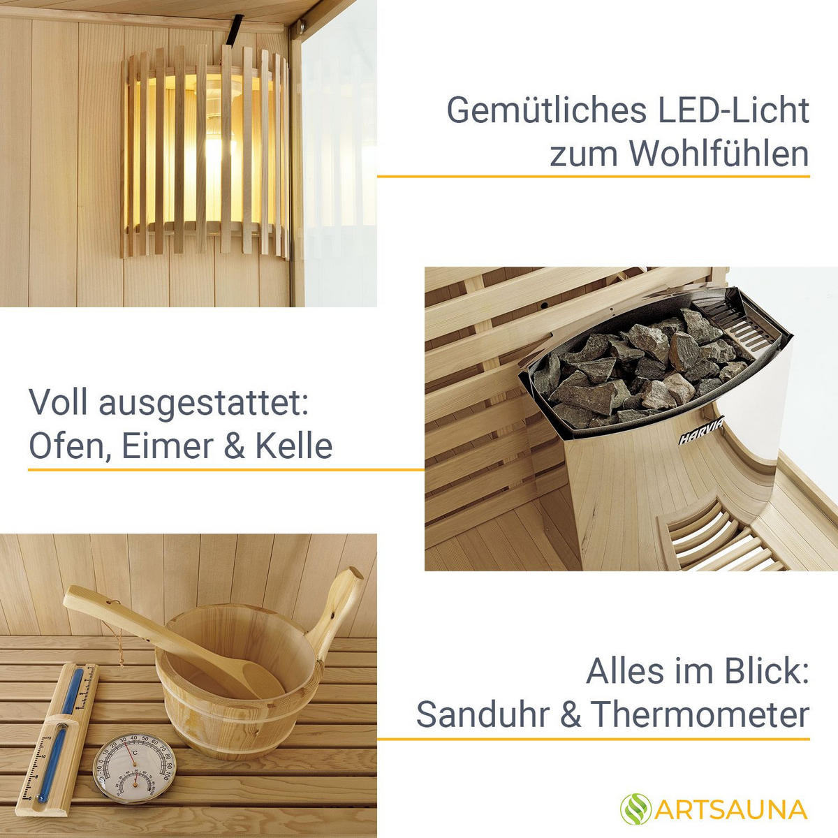 SAUNAKABINE Espoo200 Premium - Naturfarben, Holz (200/200/200cm) - Artsauna