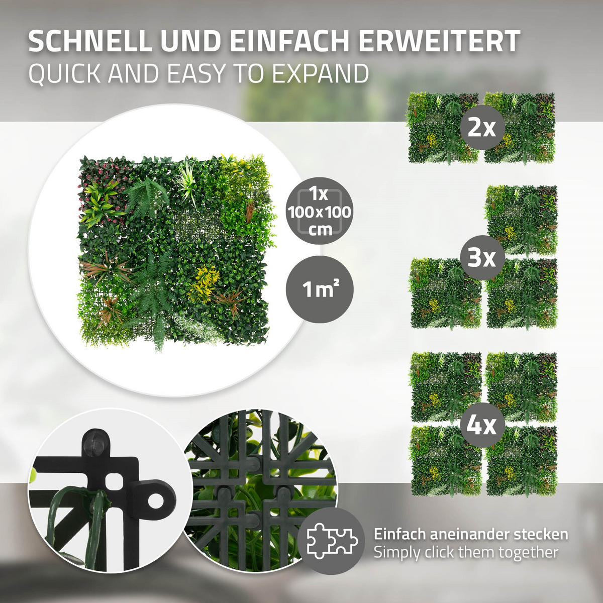 KUNSTPFLANZEN WANDPANEEL Jungle Mix 100x100 cm Grün aus Kunststoff - Waldgrün, Kunststoff (100/100/16cm) - ECD-Germany