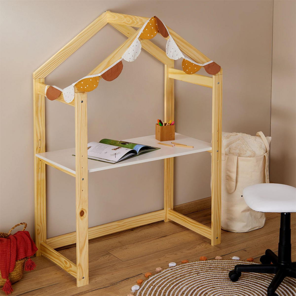 KINDERSCHREIBTISCH LIA - Naturfarben/Weiß, Holz (101/149/51cm) - IDIMEX