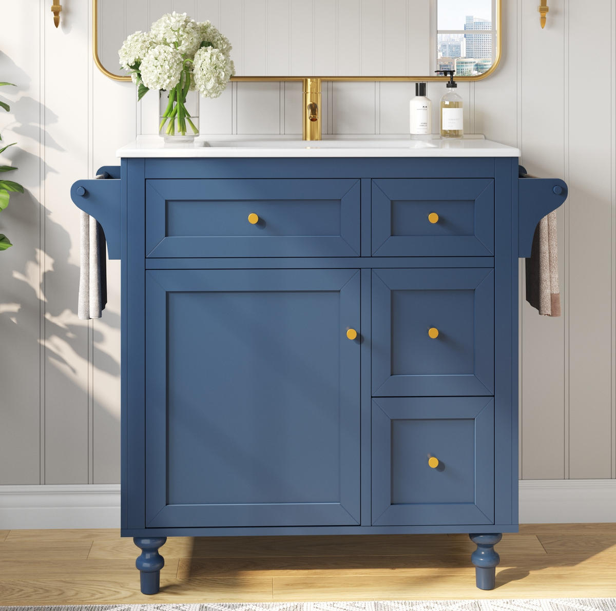 WASCHTISCHKOMBI 99,5/45/86 cm blau aus MDF mit Keramikbecken - Blau, Holzwerkstoff (99.5/86/45cm) - OKWISH