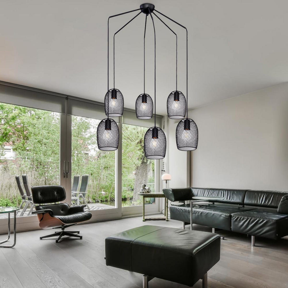 HÄNGELEUCHTE Metall Gitter Schwarz - Schwarz, Metall (75/75/150cm) - Globo Lighting
