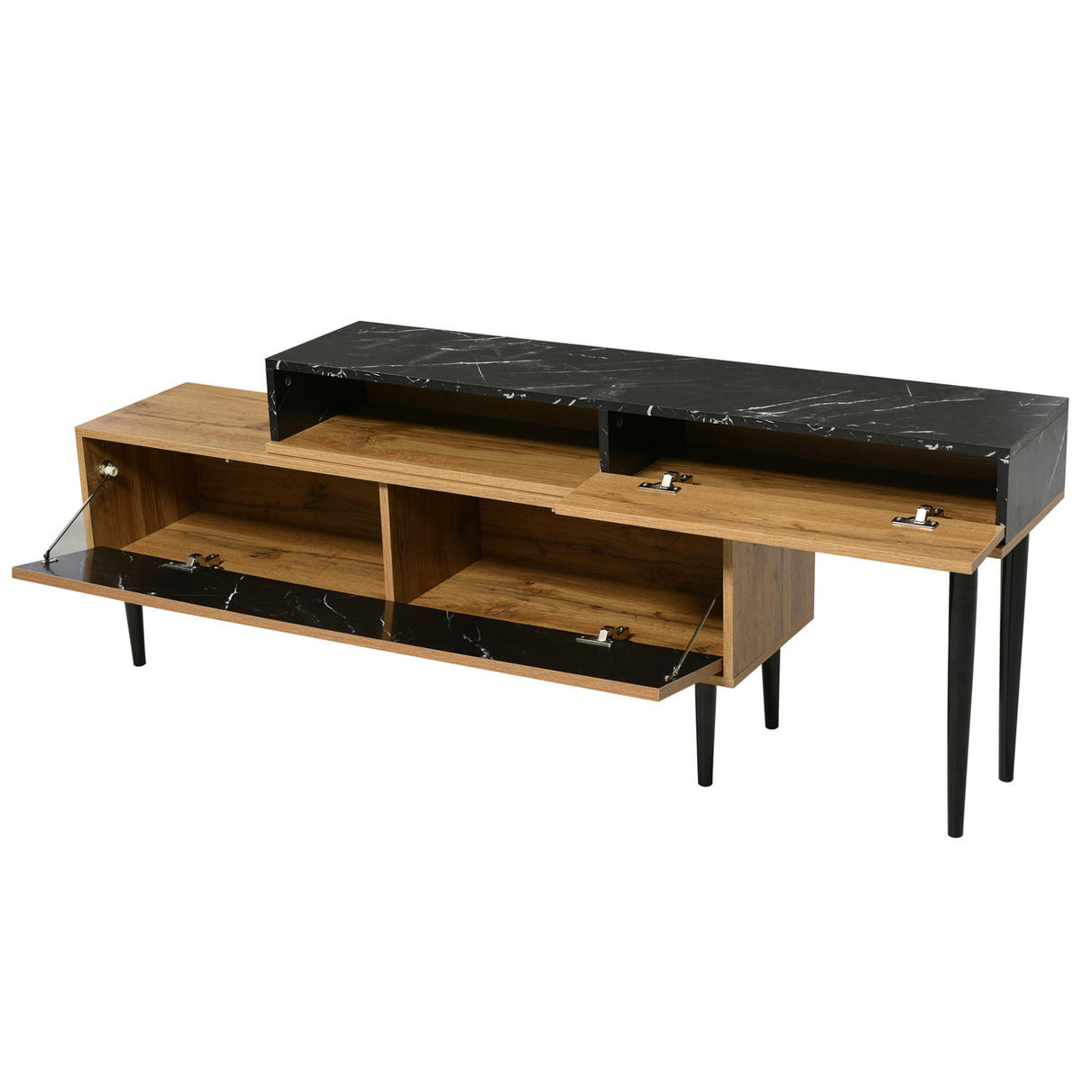 LOWBOARD TV-Lowboard aus MDF und Spanplatte mit Marmor- und Holzdekor Naturfarben - Naturfarben, Holzwerkstoff (240/58/22cm) - Modenvie