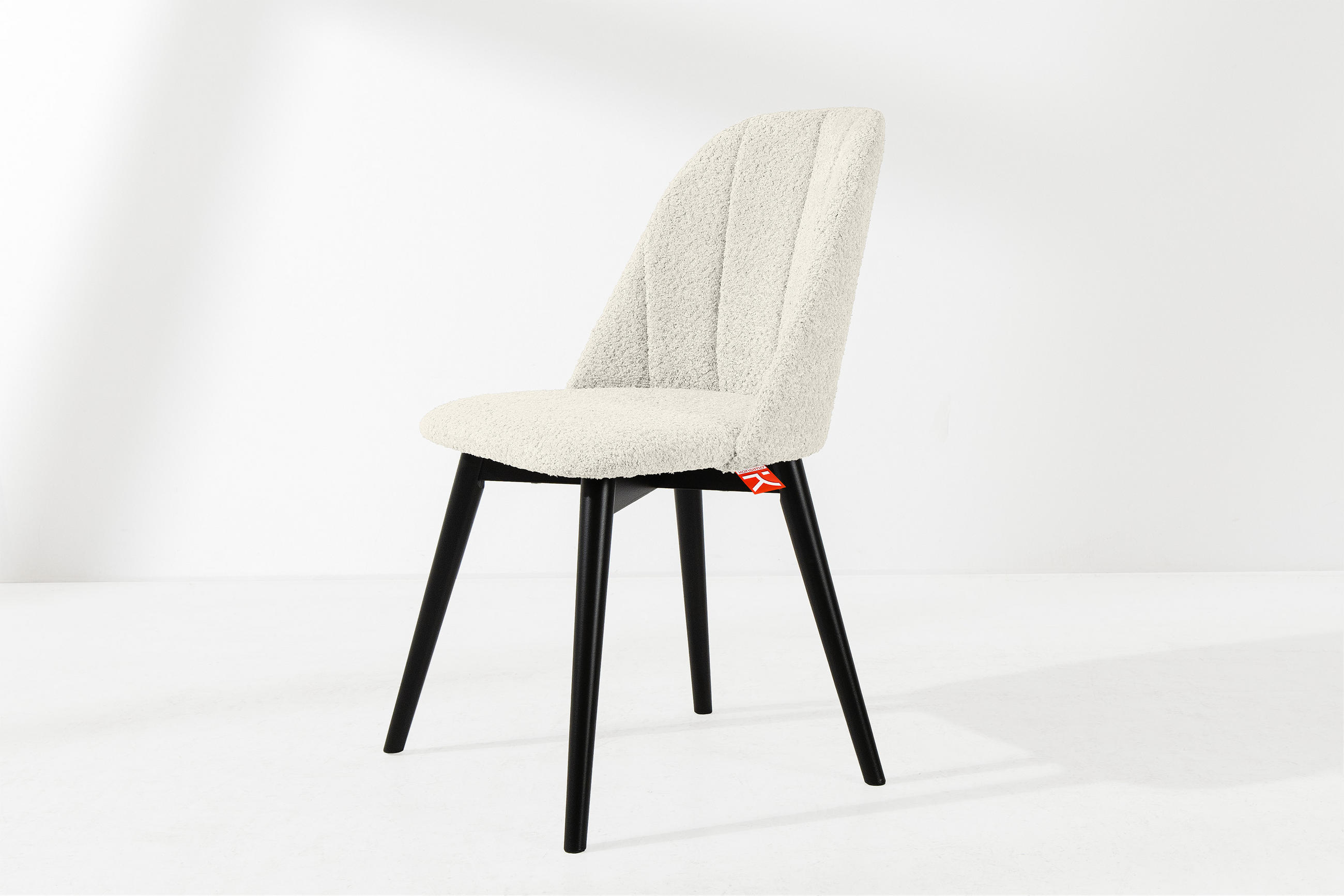 POLSTERSTUHL BAKERI Esstischstühl, 2-er Set, Bouclé - Schwarz/Weiß, Holz/Textil (48/86/44cm) - KONSIMO®