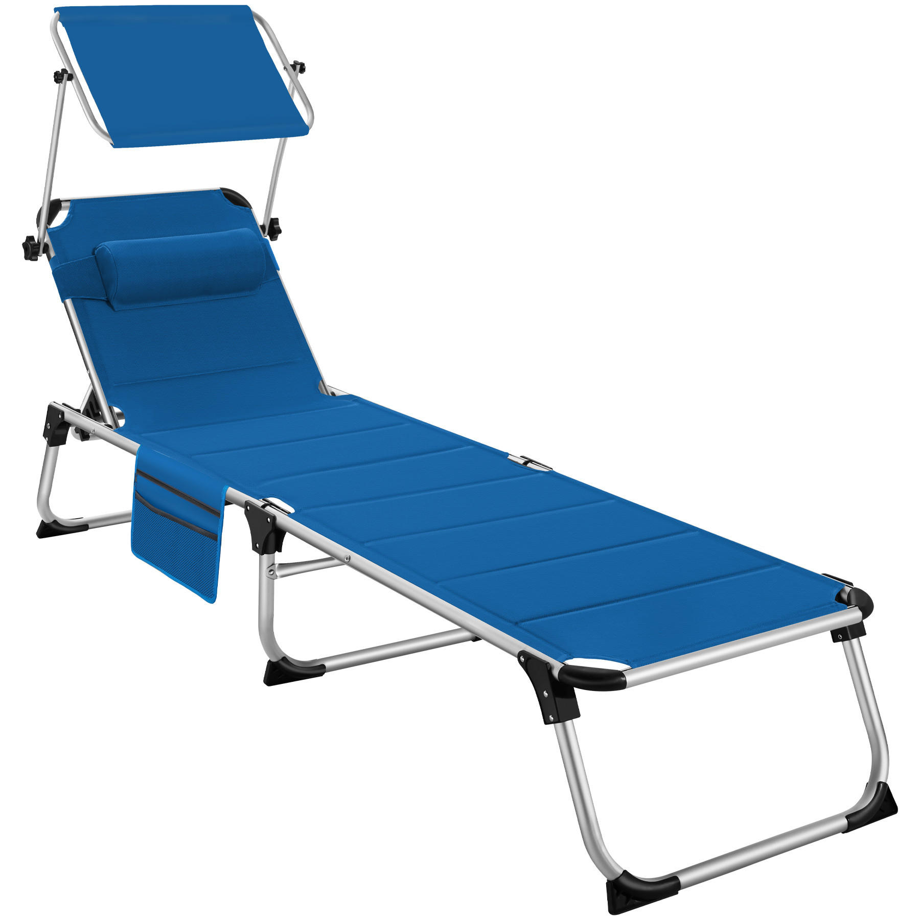 SONNENLIEGE Lorella,220 x 60,5 x 34 cm, mit Seitentasche ,blau - Blau, Kunststoff (60.5/115/200cm) - tectake