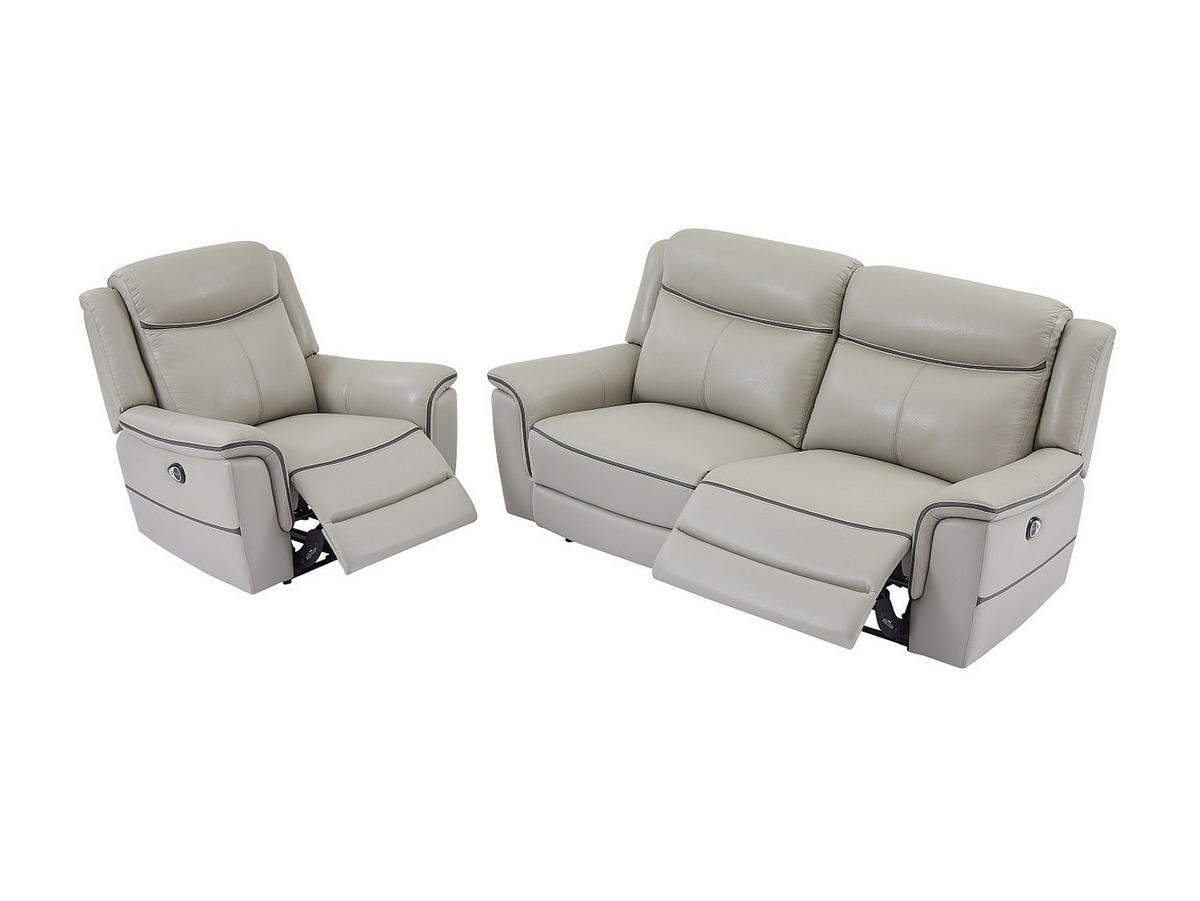 SOFAGARNITUR mit Relaxfunktion - 4 -Sitzer - Leder - hellgrau - ADELIO - Hellgrau, Leder (210/102/95cm) - Vente-Unique