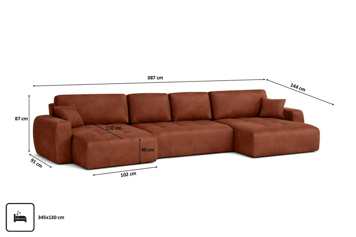 ECKSOFA Mit Schlaffunktion Und Bettkasten U-Form Ivo U XL, Veloursstoff Salvador, Dunkelbraun - Dunkelbraun, Holz (387/144cm) - Kaiser Möbel