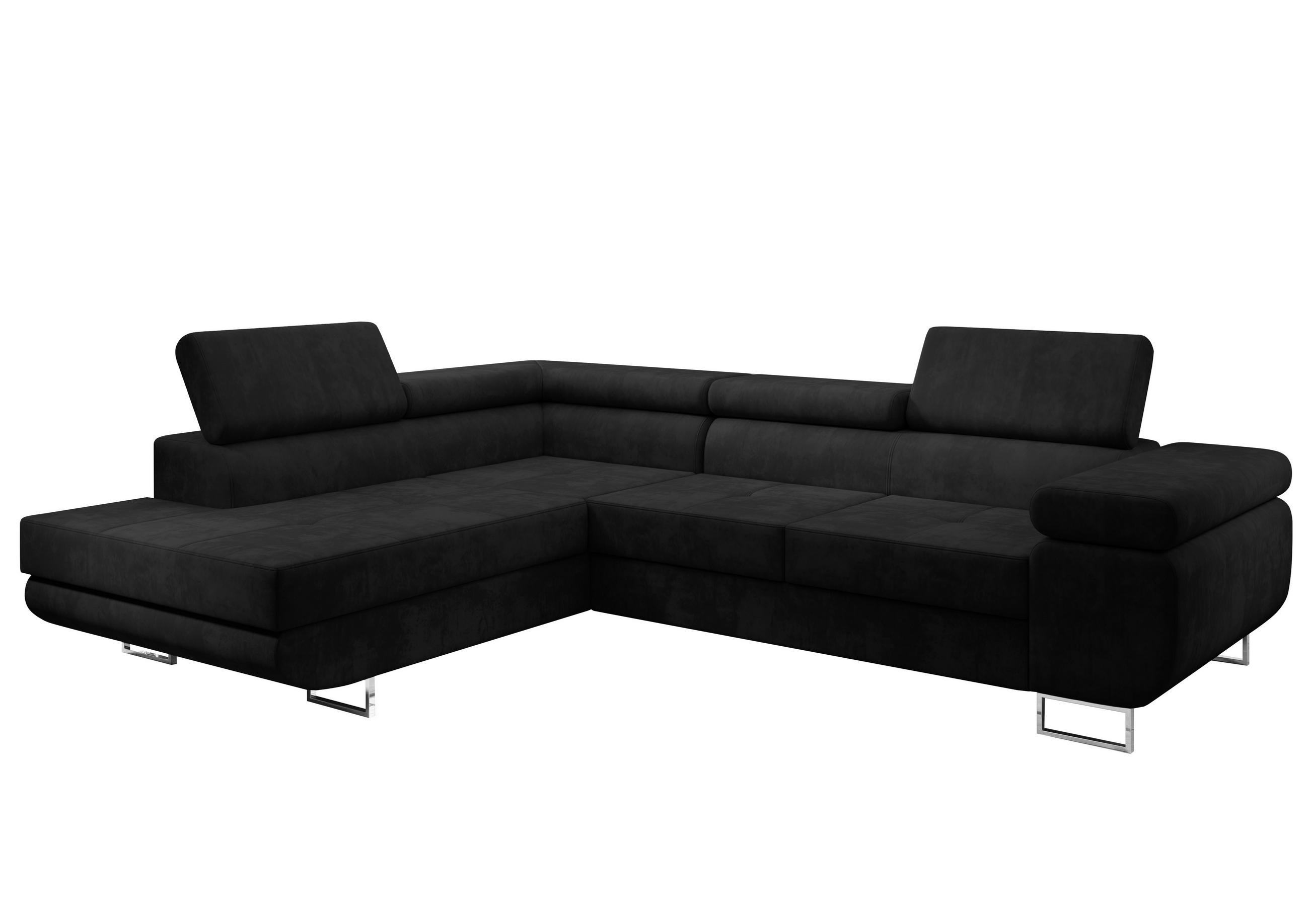 ECKSOFA L Form Kanya Schwarz 275/202/90 cm – Sofa mit Bettfunktion Stauraum L - Silberfarben/Schwarz, Textil/Metall (202/275cm) - AX Living