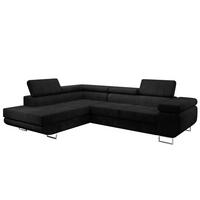 ECKSOFA L Form Kanya Schwarz 275/202/90 cm – Sofa mit Bettfunktion Stauraum L - Silberfarben/Schwarz, Textil/Metall (202/275cm) - AX Living