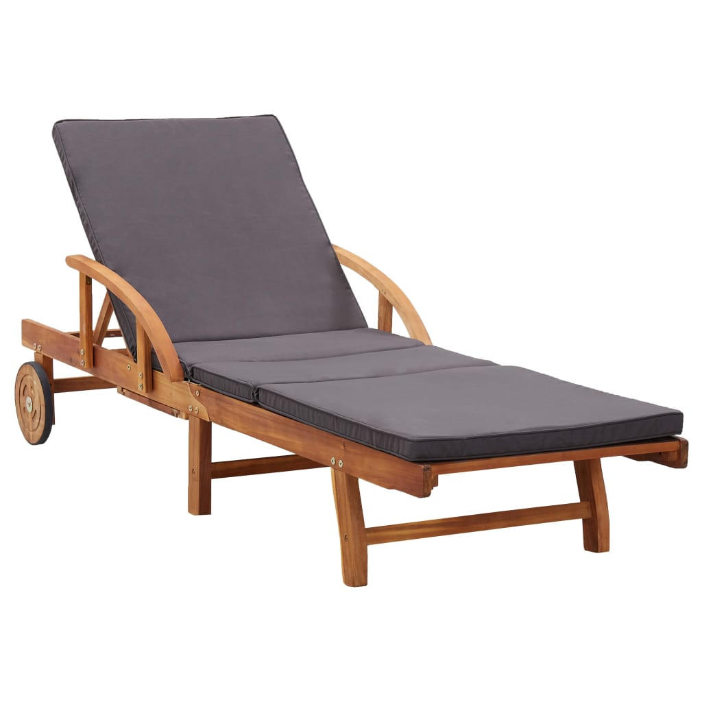 SONNENLIEGE mit Auflage Massivholz Akazie - Braun, Holz (68/83/200cm) - furnicato
