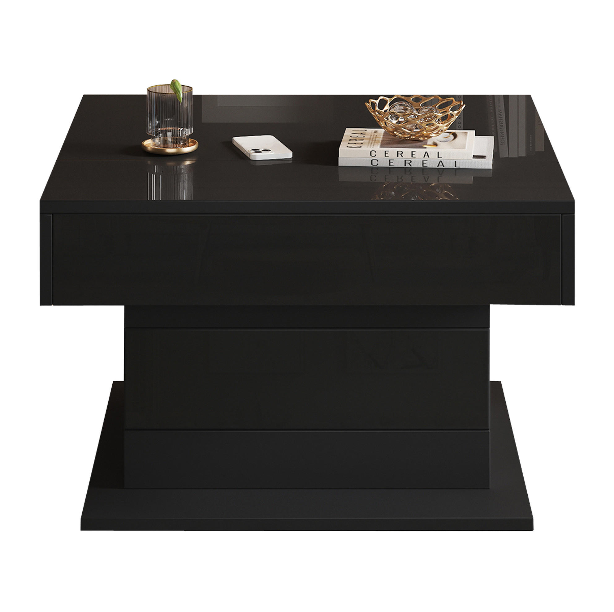 COUCHTISCH 70/70/45 cm schwarz aus Spanplatte mit Hebefunktion und 360° Drehplatte - Schwarz, Holzwerkstoff (70/70/45cm) - OKMYHOME