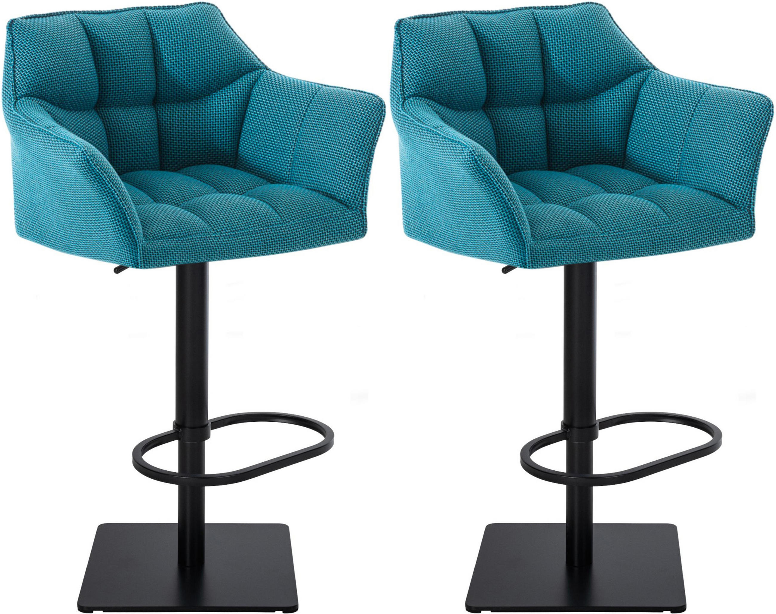 BARHOCKER 2er Set Damaskus Stoff schwarz türkis - Türkis/Blau, Textil/Metall (64/110/48cm) - TPFLiving