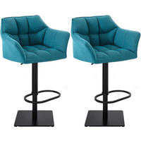 BARHOCKER 2er Set Damaskus Stoff schwarz türkis - Türkis/Blau, Textil/Metall (64/110/48cm) - TPFLiving