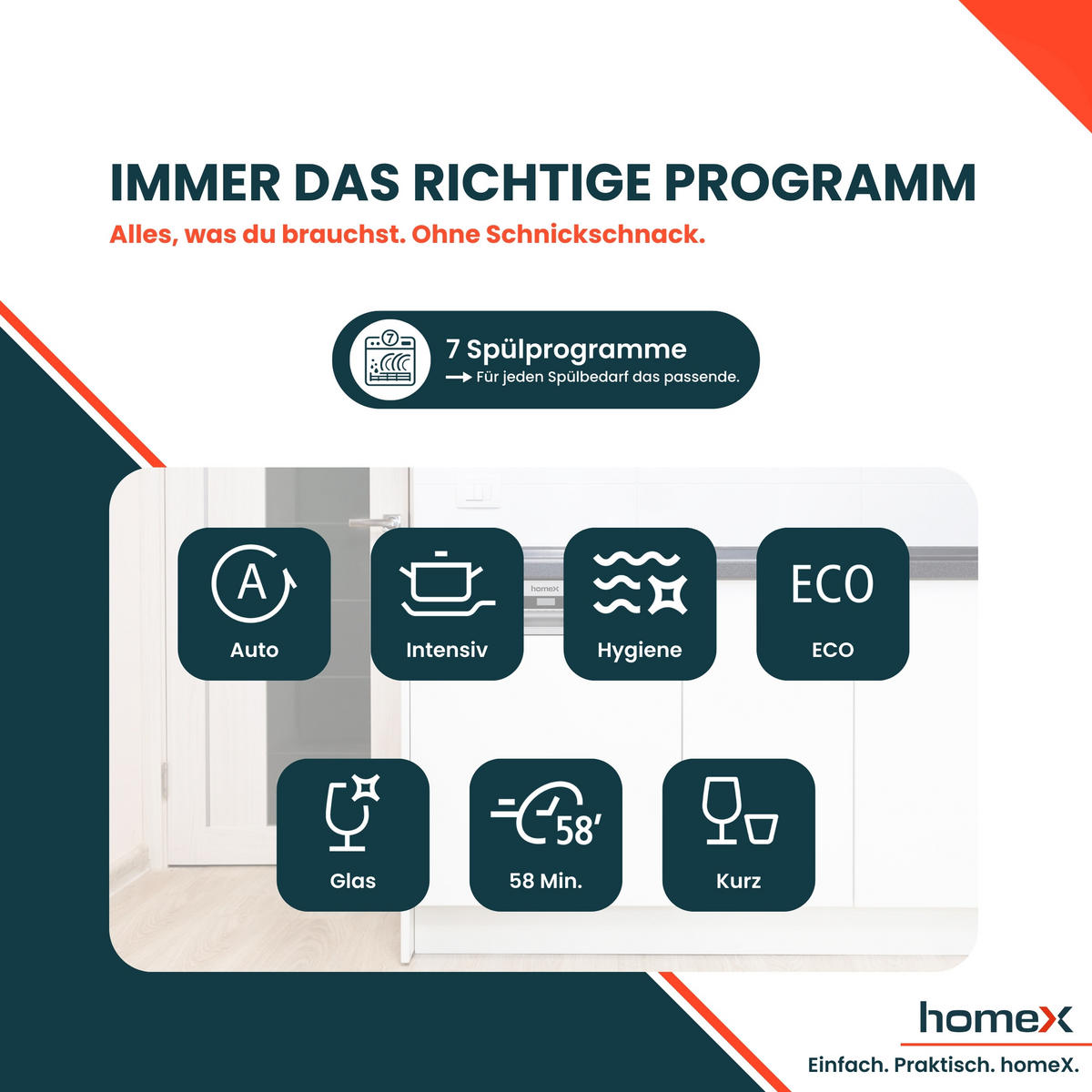 GESCHIRRSPÜLER teilintegrierbar 60 cm, Einbau Spülmaschine - 14 Maßgedecke, 7 Programme, AquaStop, 44 dB - Silberfarben, Kunststoff/Metall (59.8/81.5/57cm) - homeX