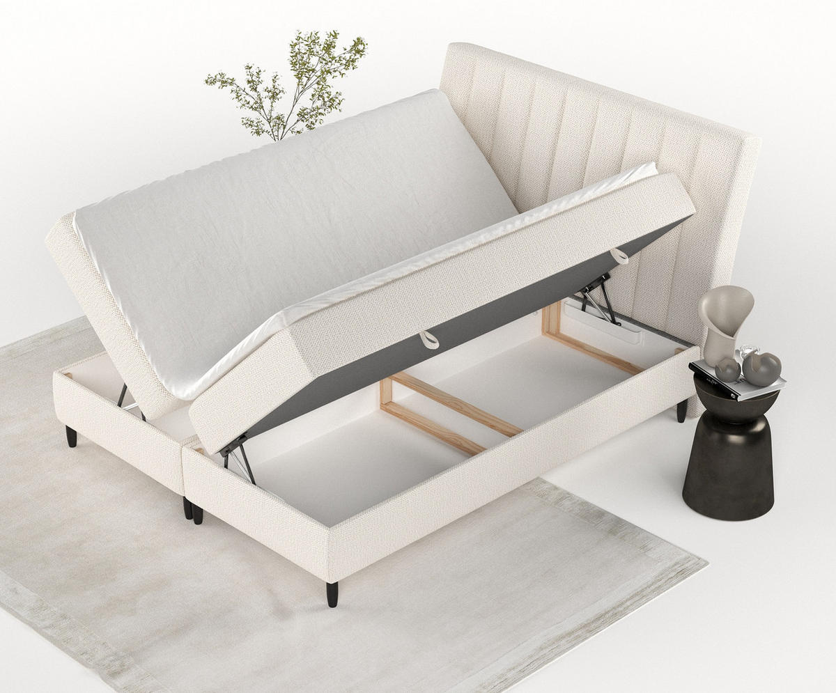 BOXBETT Merton Creme 180/200 cm - Creme/Schwarz, Holz/Holzwerkstoff (180/200cm) - Maison de Reve