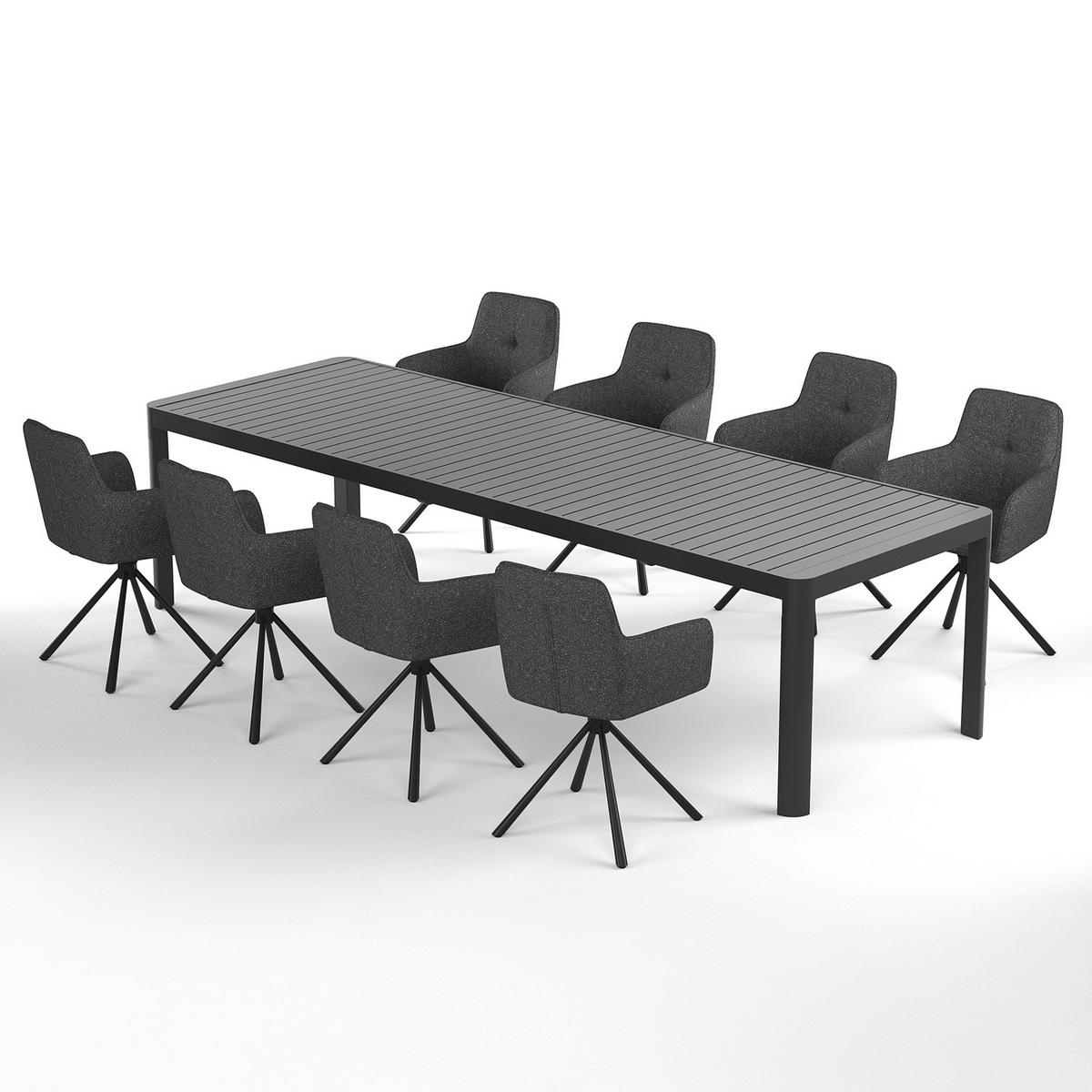 GARTENESSGRUPPE - 9-teilig - Stahl / Polyester - Schwarz / Grau - Schwarz/Grau, Textil/Metall - home24