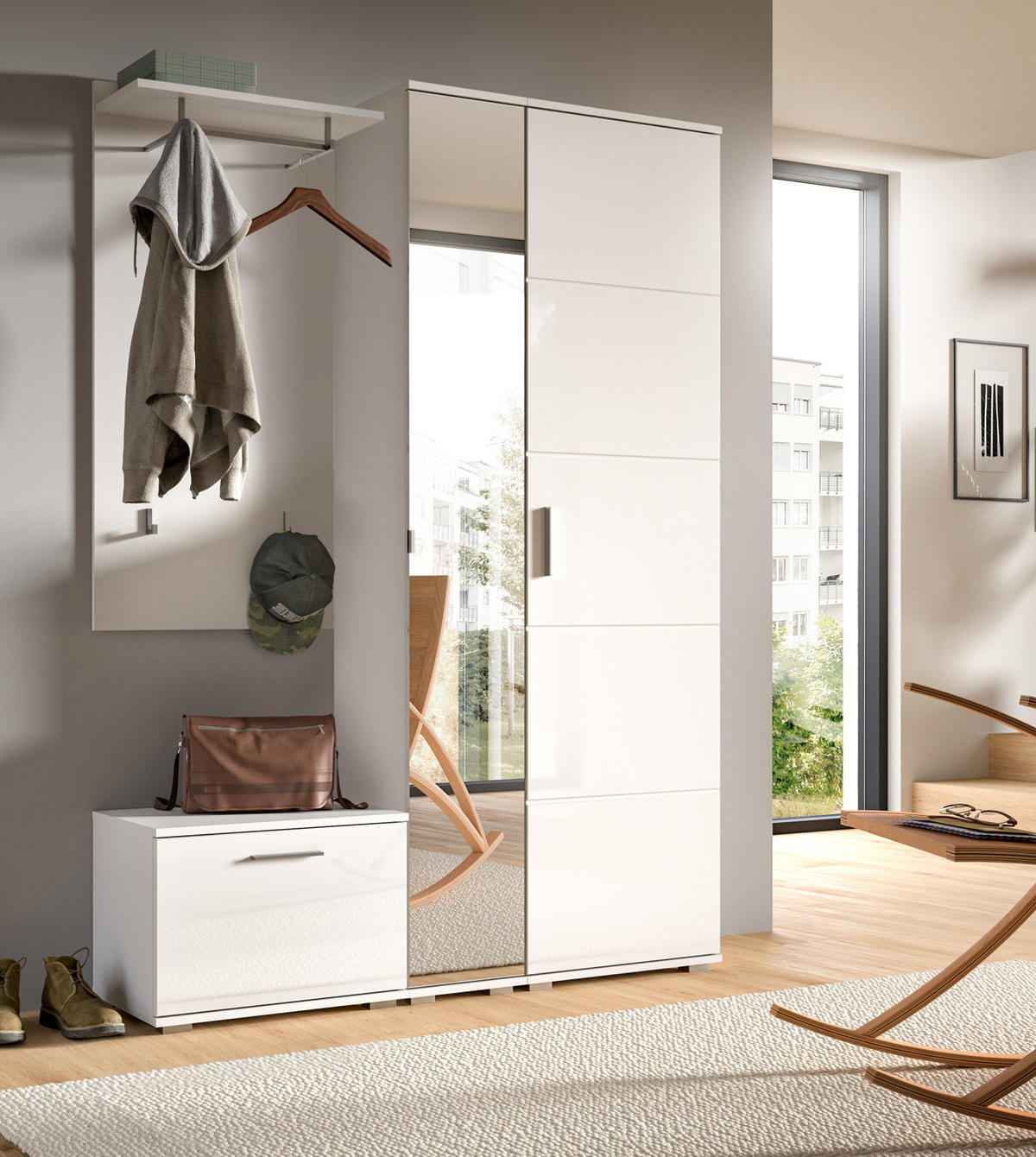 FLURSCHRANK weiß 30 cm, Schuhschrank mit Spiegel - Silberfarben/Weiß, Holzwerkstoff/Kunststoff (30/191/37cm) - Inn.Furn