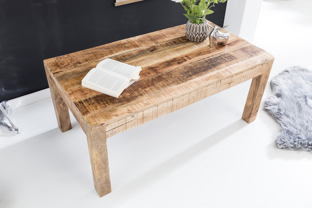 COUCHTISCH aus recyceltem Mango-Holz im Shabby-Chic Stil mit großer Tischplatte, Beige 110x60x47 cm - Beige, Holz (60/110/47cm) - KADIMA DESIGN