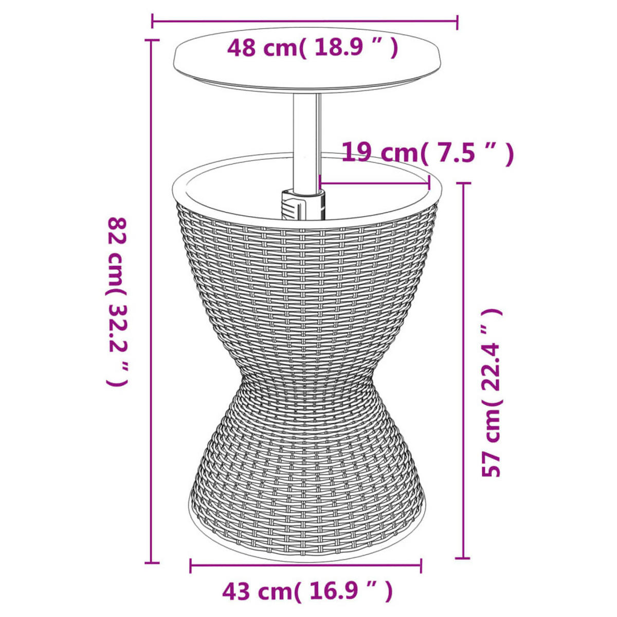TISCH 3-IN-1 MIT EISKÜHLER SCHWARZ POLYPROPYLEN - Schwarz, Kunststoff (48/48/82cm) - vidaXL