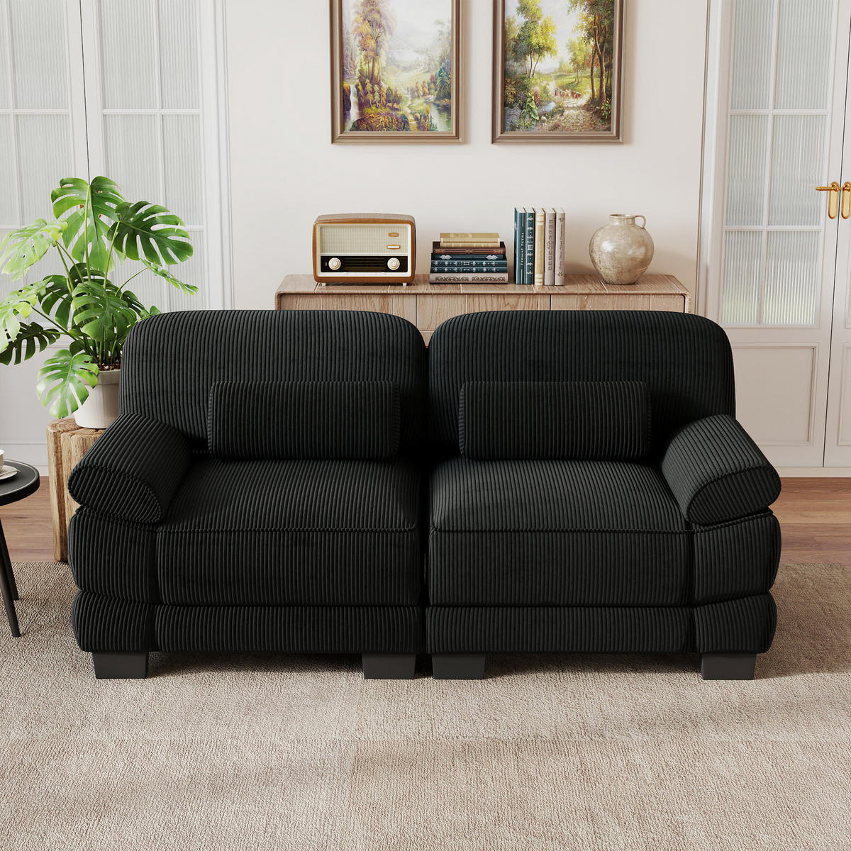 2-SITZER-SOFA modular mit Lendenkissen, DE-42659, Schwarz - Schwarz, Holz (194/94/88.5cm) - ComfortXL