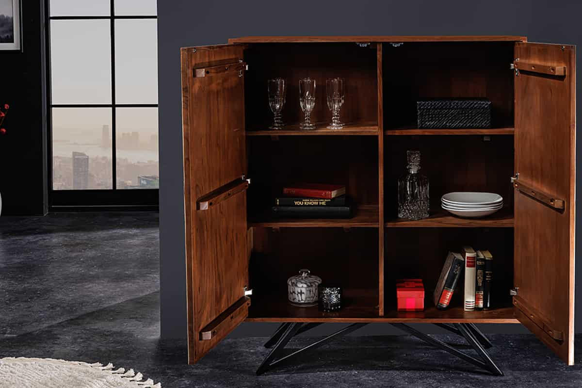 HIGHBOARD MOUNTAIN SOUL Akazie Weiß 120cm - Schwarz/Braun, Holz/Stein (100/120/38cm) - riess-ambiente