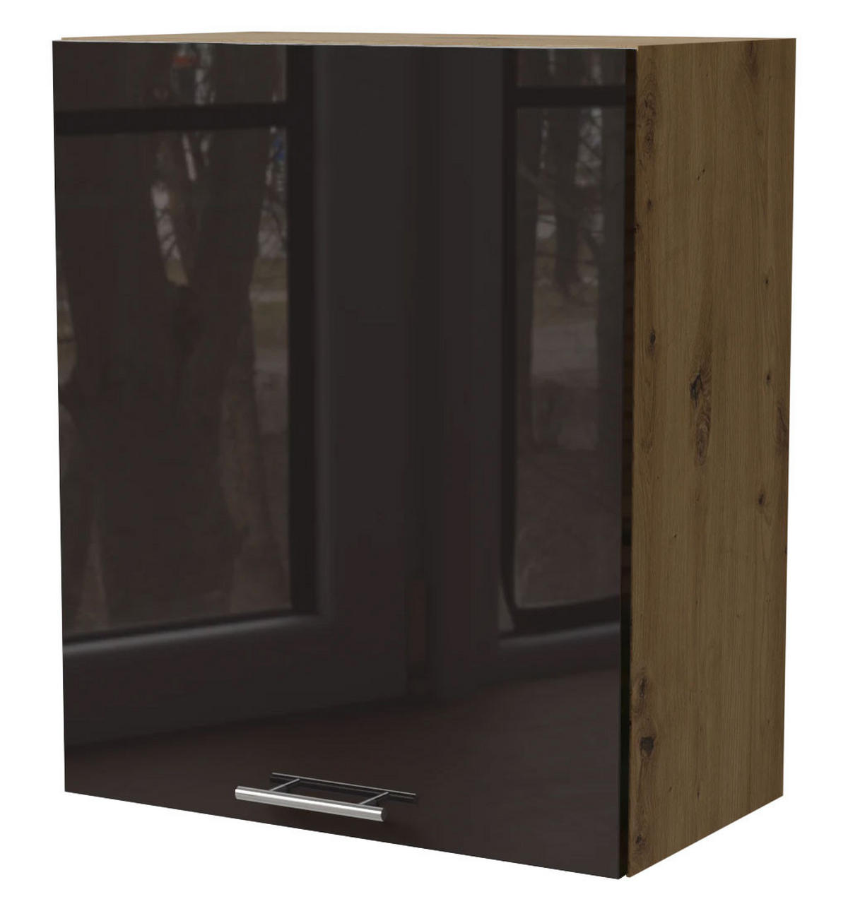 KÜCHENHÄNGESCHRANK Essen W2/60 Schwarz Hochglanz / Eiche Artisan Matt 60 / 32,5 / 72cm - Schwarz Hochglanz/Schwarz, Holz/Holzwerkstoff (60/72/32.5cm) - Feldmann-Wohnen