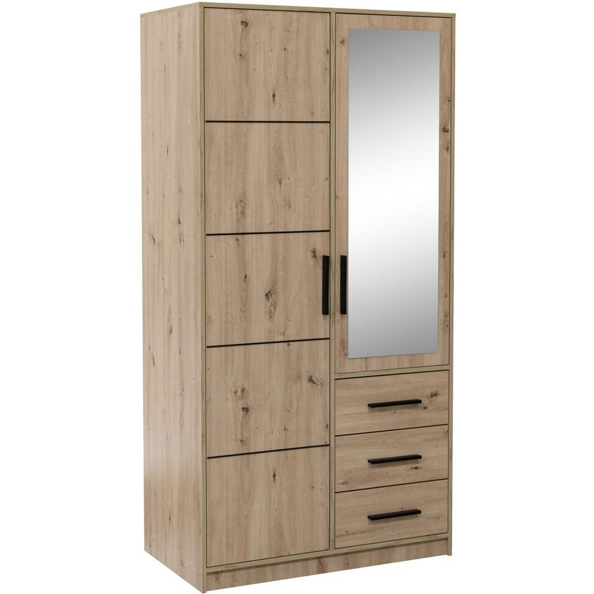 DREHTÜRENSCHRANK Kavo mit Spiegel und 2 Türen, eiche Sonoma - Schwarz/Sonoma Eiche, Holzwerkstoff (100/200/58cm) - Beautysofa