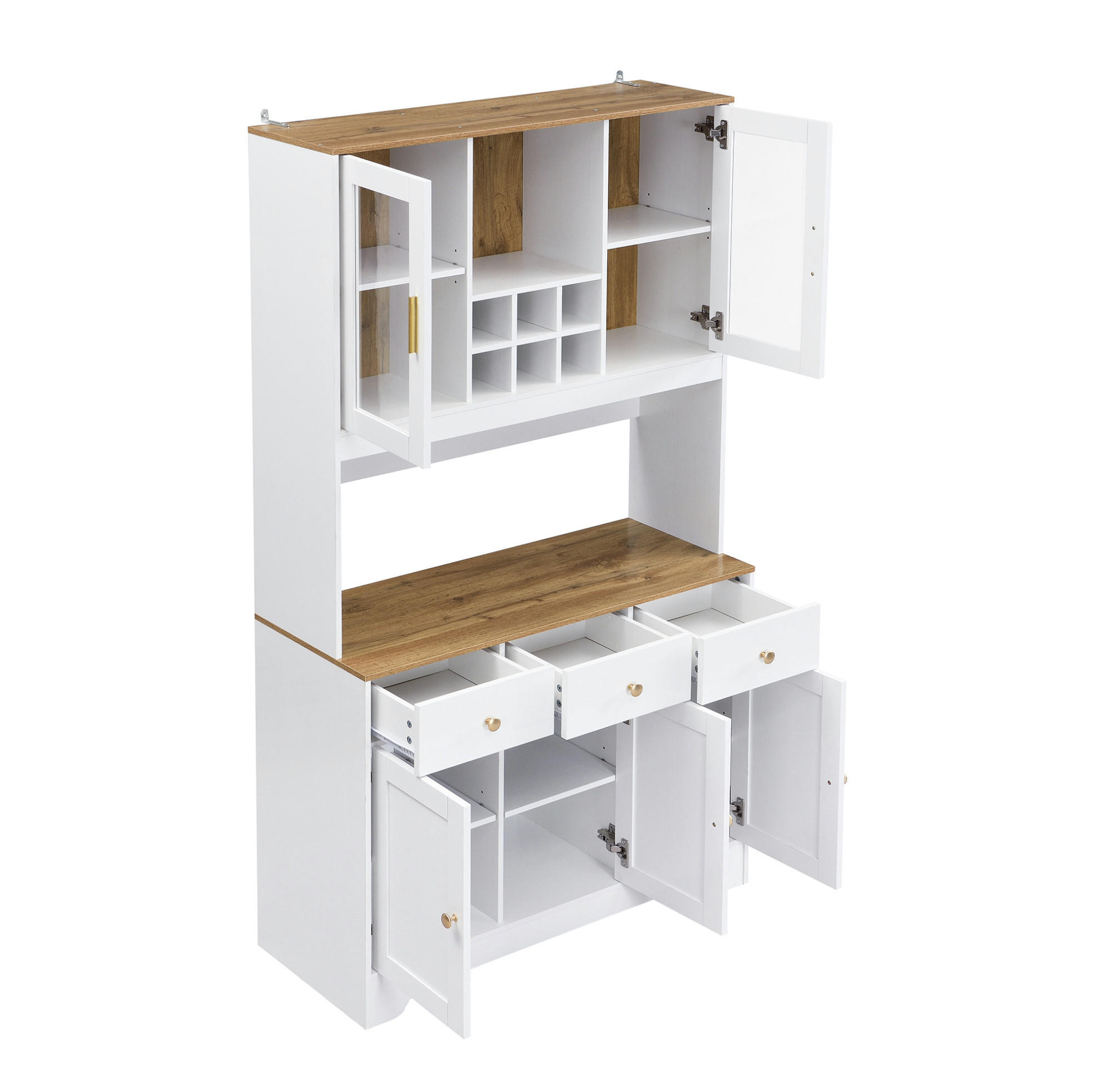HIGHBOARD 94,5/30/175,5 cm in Weiß mit 5 Türen, 3 Schubladen und Vitrinenfächern - Weiß, Holzwerkstoff (94.5/175.5/30cm) - Flora Grace