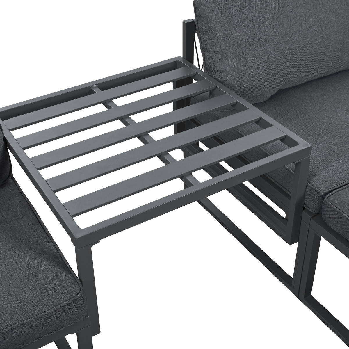 LOUNGESET Modular Grau 2 Sofas 2 Hocker - Grau, Metall - FLIEKS