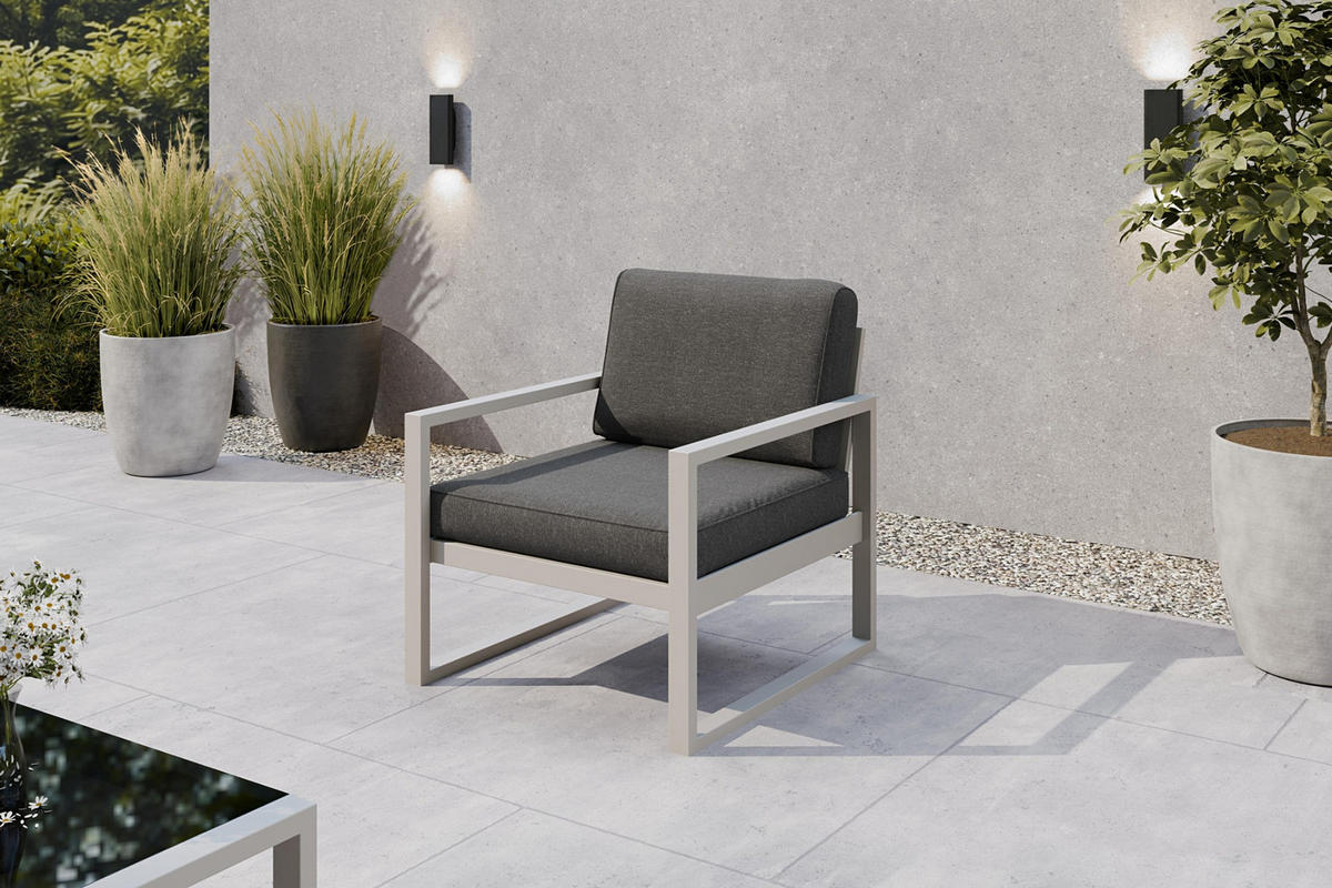 GARTENSET Madera für 6 Personen Balkonmöbel Aluminium Terassenmöbel Sitzbank, 4-tlg. Tisch kaschmir, dunkelgrau - Kaschmir/Dunkelgrau, Kunststoff/Metall - Margaret Hadas24
