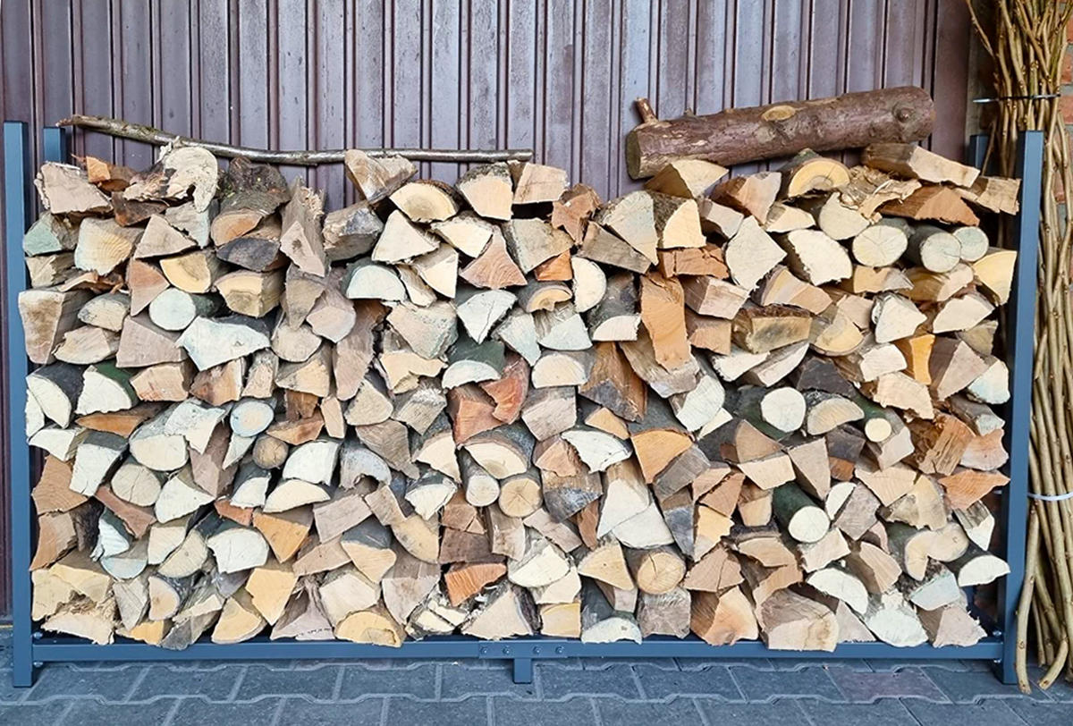 KAMINHOLZREGAL Außen 200x25x115 cm Metall Anthrazit mit Schutzhülle Grau 0,8 m³ / 1,3 SRM - Anthrazit, Metall (200/115/25cm) - QUICK STAR