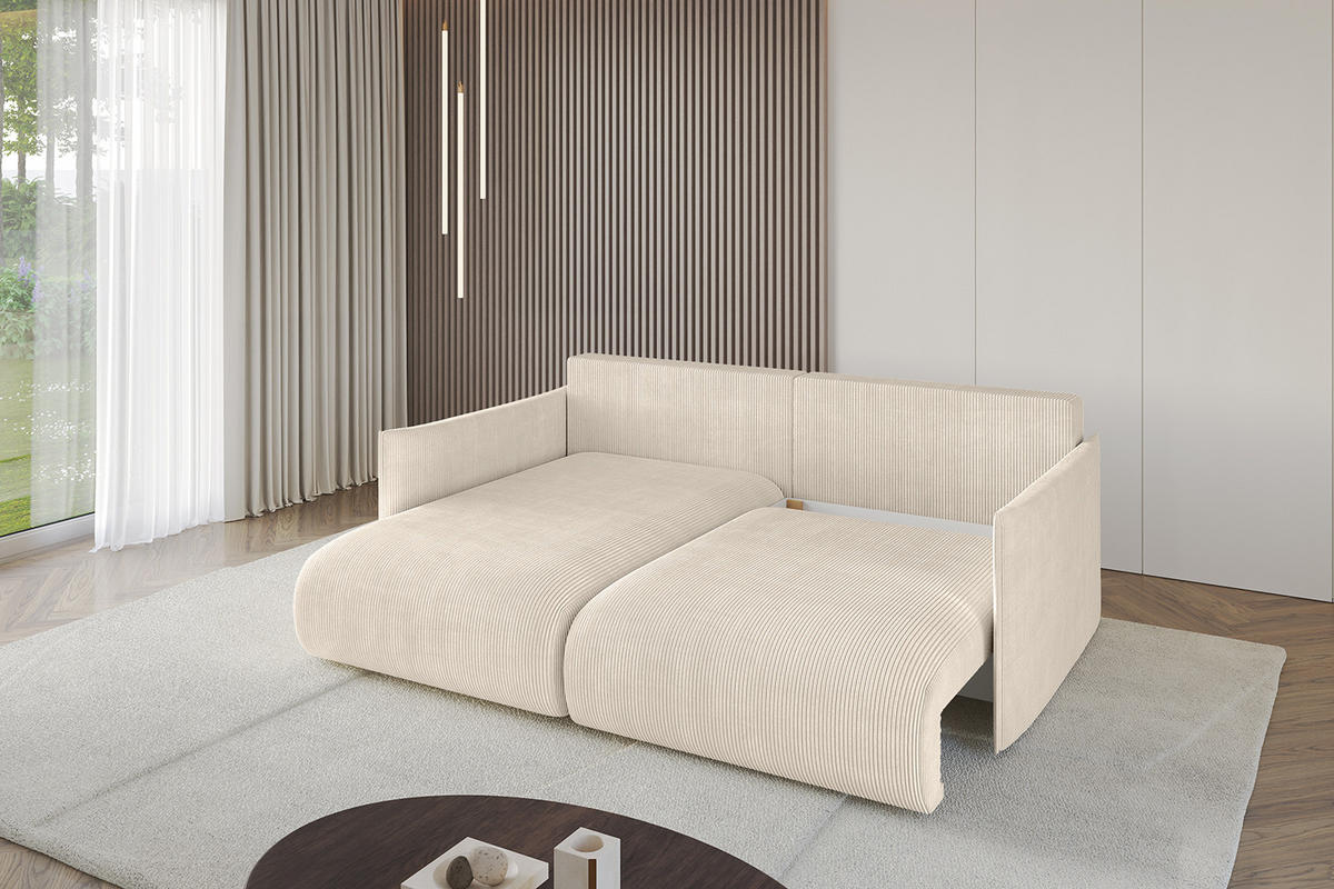 ECKSOFA mit Schlaffunktion und Bettkasten ONESK-L 208x165x40 Beige Cord - Beige, Holzwerkstoff/Kunststoff (208/165cm) - ALTDECOR