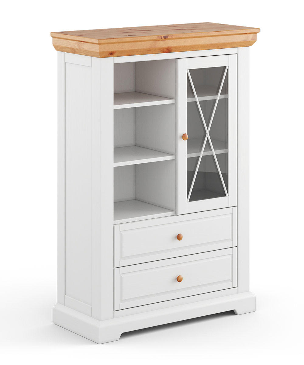 STANDVITRINE Marone Elite Weiß / Kiefer Natur 95 / 41 / 140cm - Weiß/Kieferfarben, Holz (95/140/41cm) - Feldmann-Wohnen