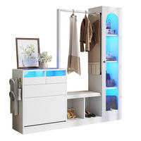 GARDEROBE 163/161/50 cm Weiß aus Spanplatte mit LED-Beleuchtung - Weiß, Holzwerkstoff (35/161/163cm) - OKMYHOME