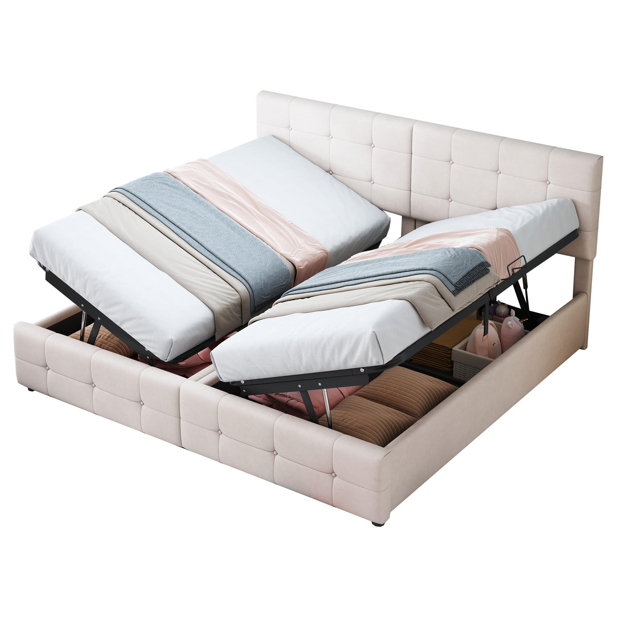 TAPECIRANI KREVET 180x200 Bež Baršun Hidraulična Pohrana - bež, tekstil (180/200cm) - FLIEKS