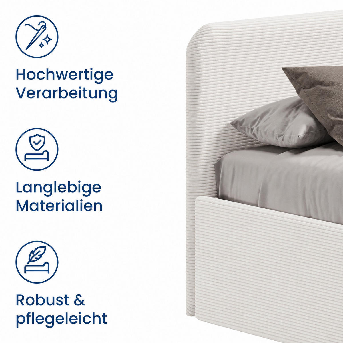POLSTERBETT mit Bonnell-Matratze 100x200 cm in Weiß - Weiß, Holzwerkstoff/Textil (100/200cm) - Home Collective