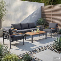 LOUNGESET - 4-teilig - Webstoff / Akazie massiv - Grau / Akazie Braun - Grau, Holz/Textil - home24