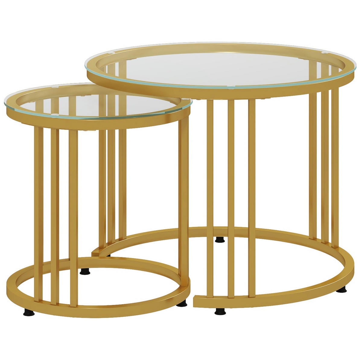 COUCHTISCH 2er-Set, Stapelbar Beistelltisch mit Stahlgestell für Büro, Gold - Goldfarben, Metall (60/60/47cm) - HOMCOM