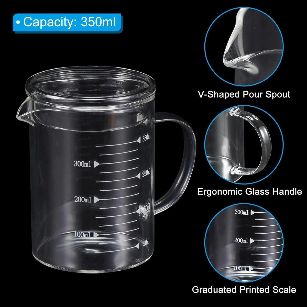 MESSBECHER Glas 350ml mit Skala und Deckel - Weiß, Glas (0.35L)