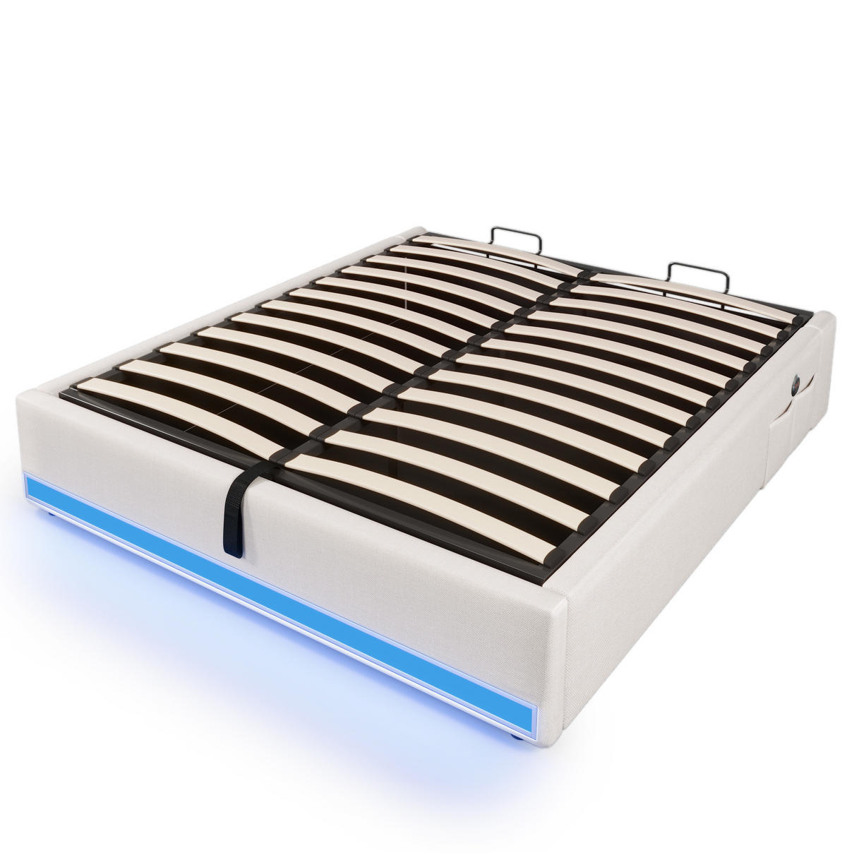 POLSTERBETT mit LED, USB und Stauraum 140x200 cm Leinen Beige - Beige, Metall (140/200cm) - Meubliv