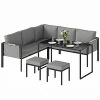 GARTENSET DE-13519 6-teilig mit Tisch & 2 Hockern Grau - Grau, Metall - ComfortXL