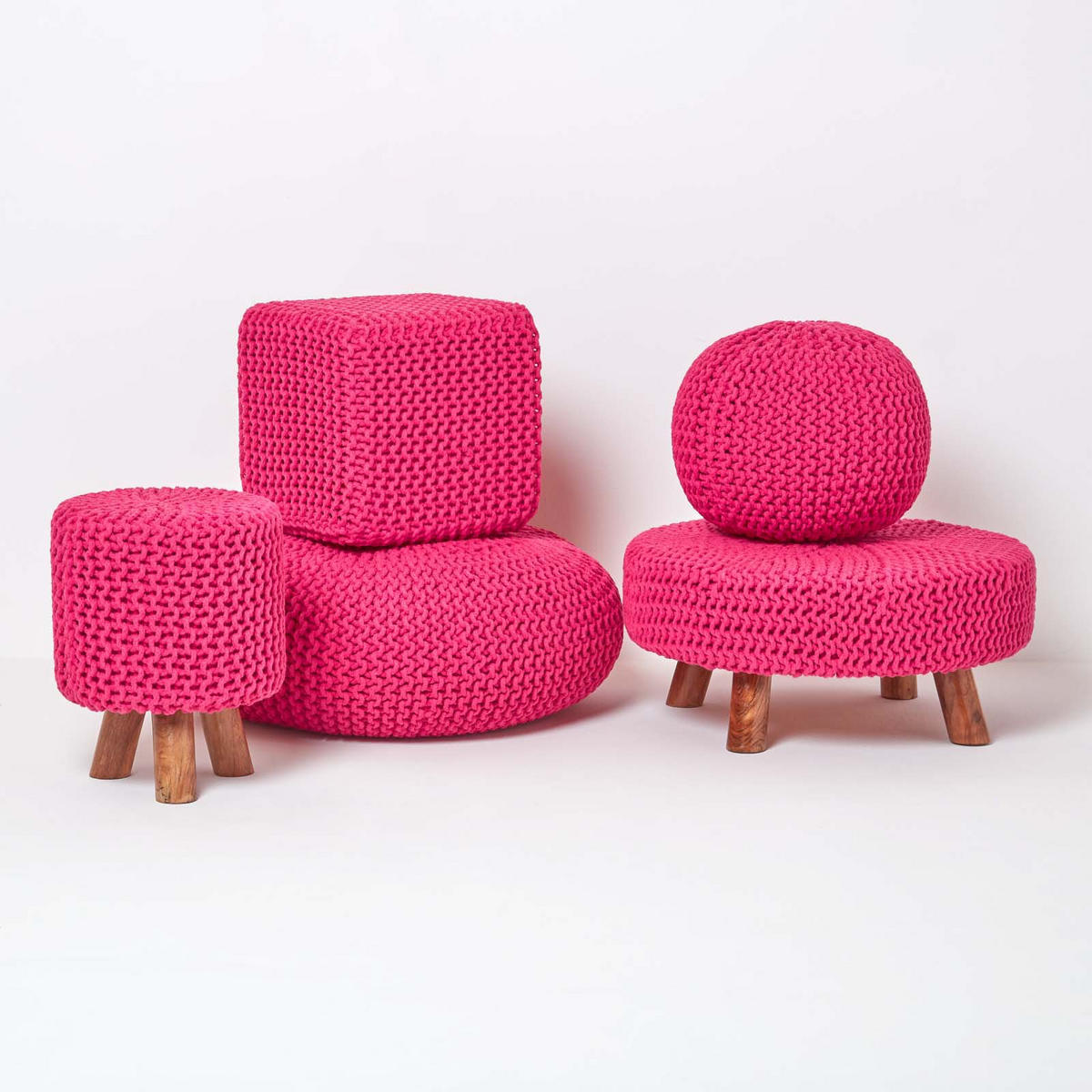 STRICK-POUF pink, Bodenkissen rund 70/70/23 cm - Pink, Textil (70/23/70cm) - Homescapes