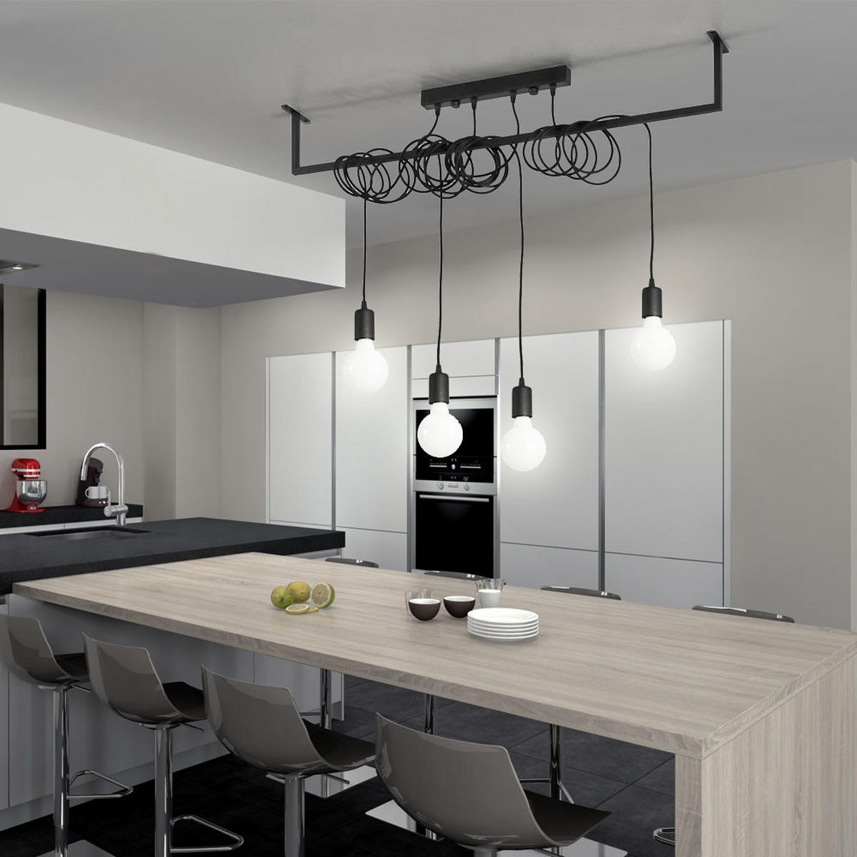 PENDELLEUCHTE Stahl Schwarz Höhenverstellbar - Schwarz, Metall (100/10/120cm)