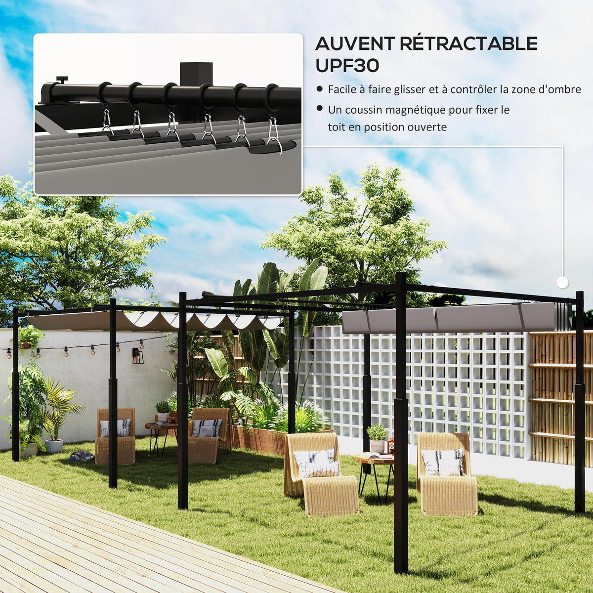 PERGOLA DE-12664 300/300 cm mit Magnet Grau - Grau, Metall (298/230/298cm) - ComfortXL