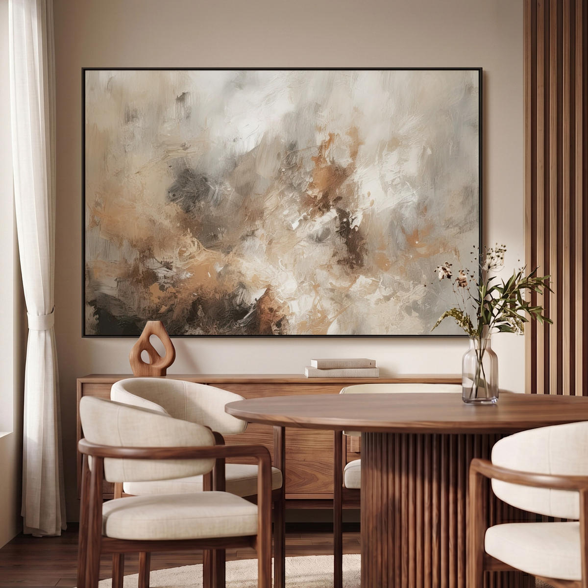 LEINWAND Bilder mit Rahmen - Farbe - Abstrakt - Beige - Kunst - 140x90 - Greige, Textil (140/90cm) - MuchoWow